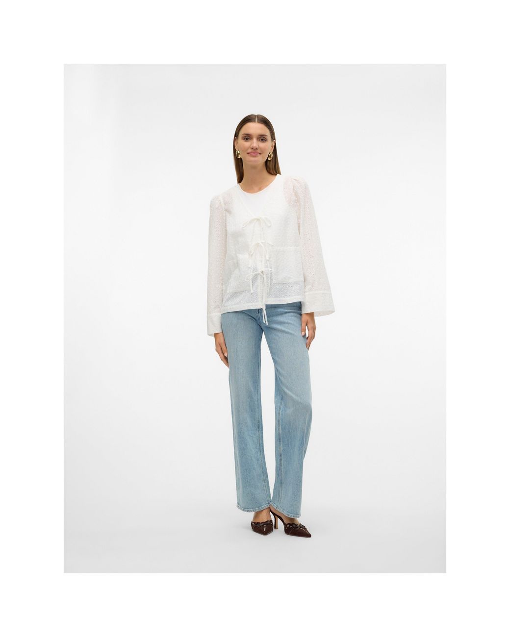 Vero Moda White Palma Tie Long-Sleeve Blouse