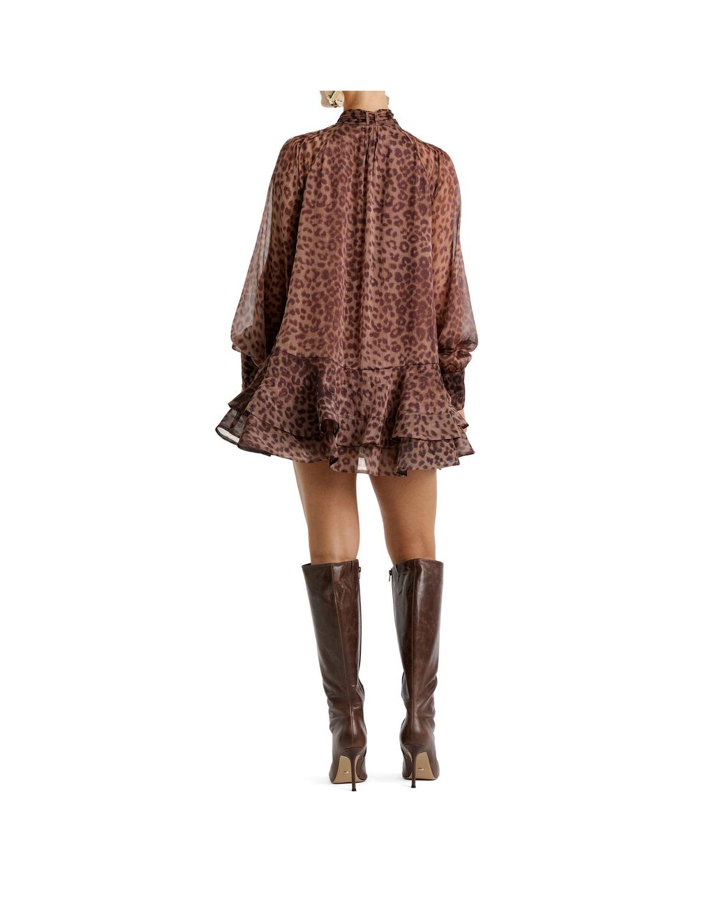 Bardot Brown Adrie Leopard Print Long-Sleeve Lyocell Mini Dress
