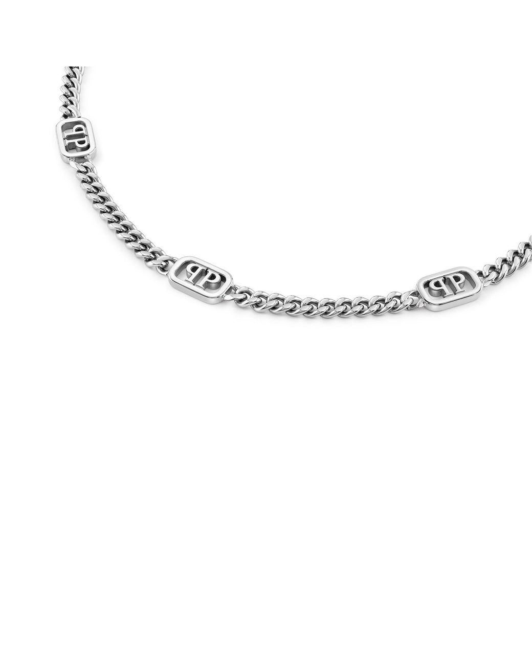Philipp Plein Metallic Plein Lettering Chain Necklace for men