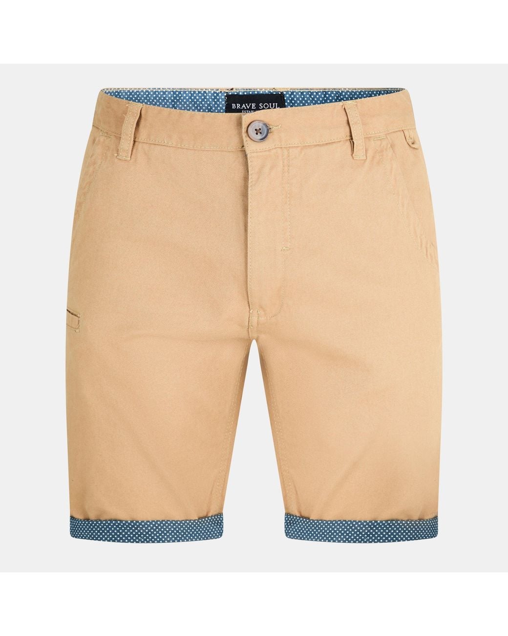 Brave Soul Natural Cotton Twill Shorts With Turn Up Hem for men