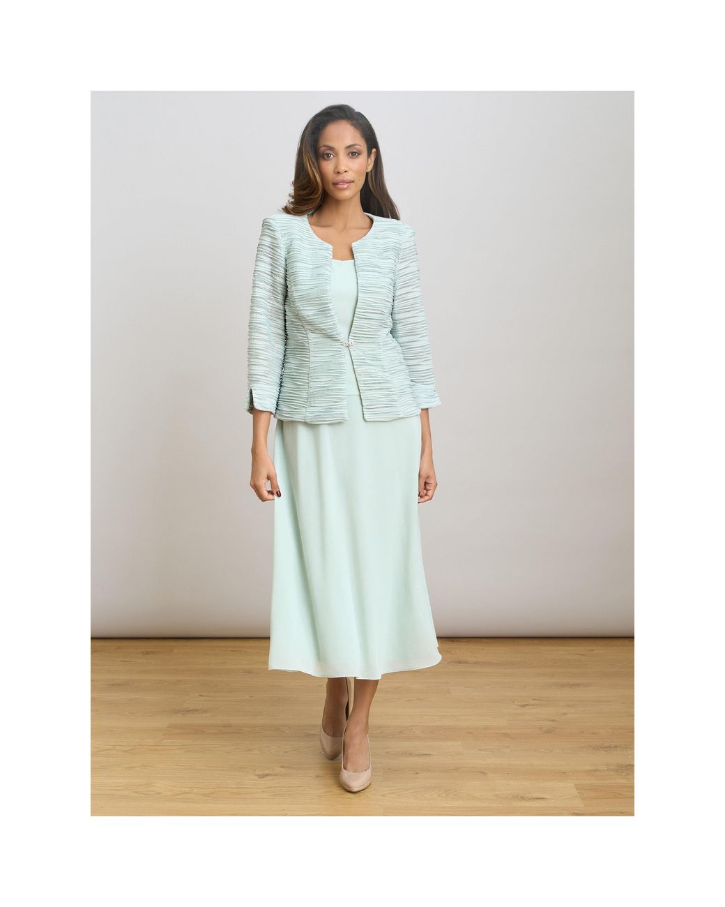 Gina Bacconi Green Page Fancy Jacket & Chiffon Dress