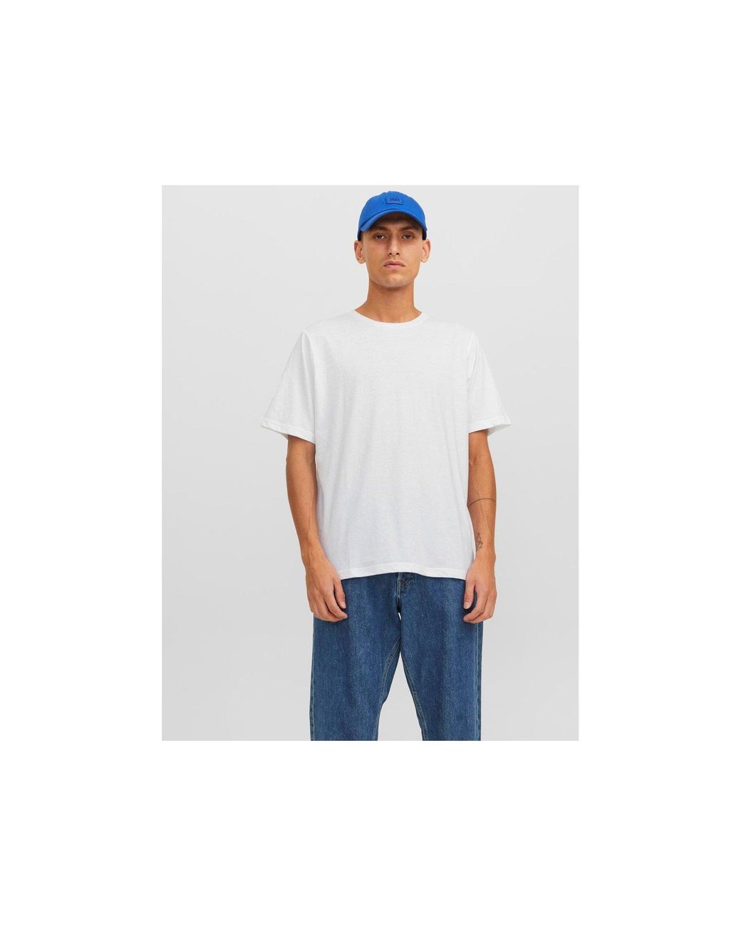 Jack & Jones White Cotton Round-Neck Short-Sleeve T-Shirts 3 Pack for men