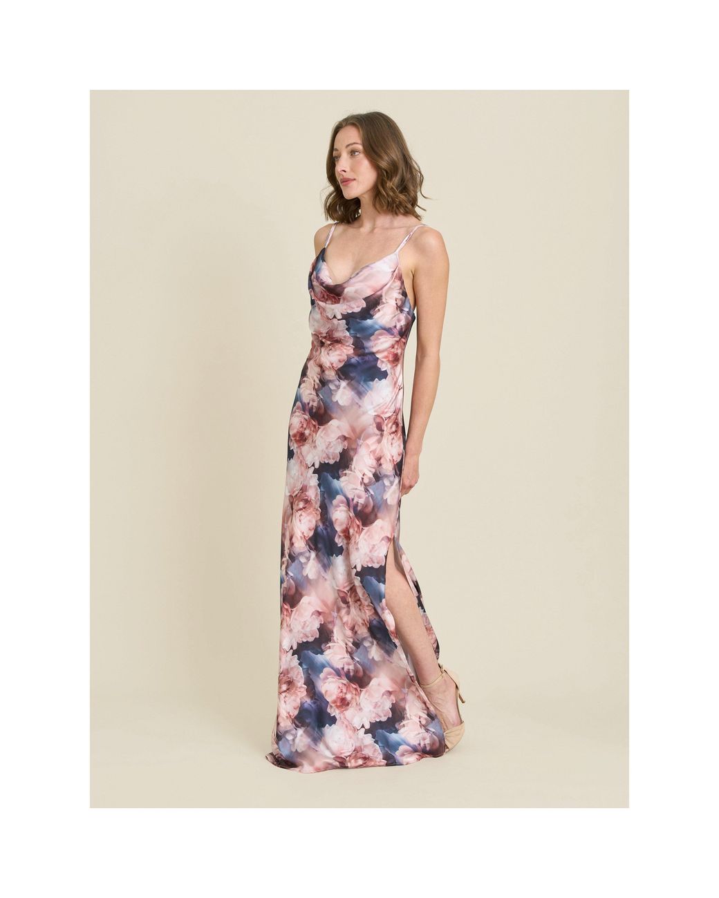 Gina Bacconi Pink Sudie Floral Satin Maxi Dress
