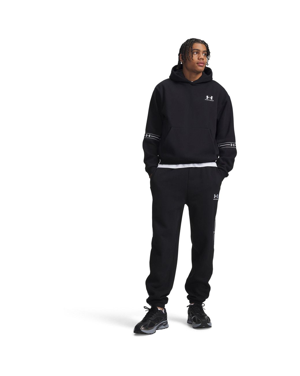 Under Armour Black Icon Taping Closed Hem Fleece Joggers for men