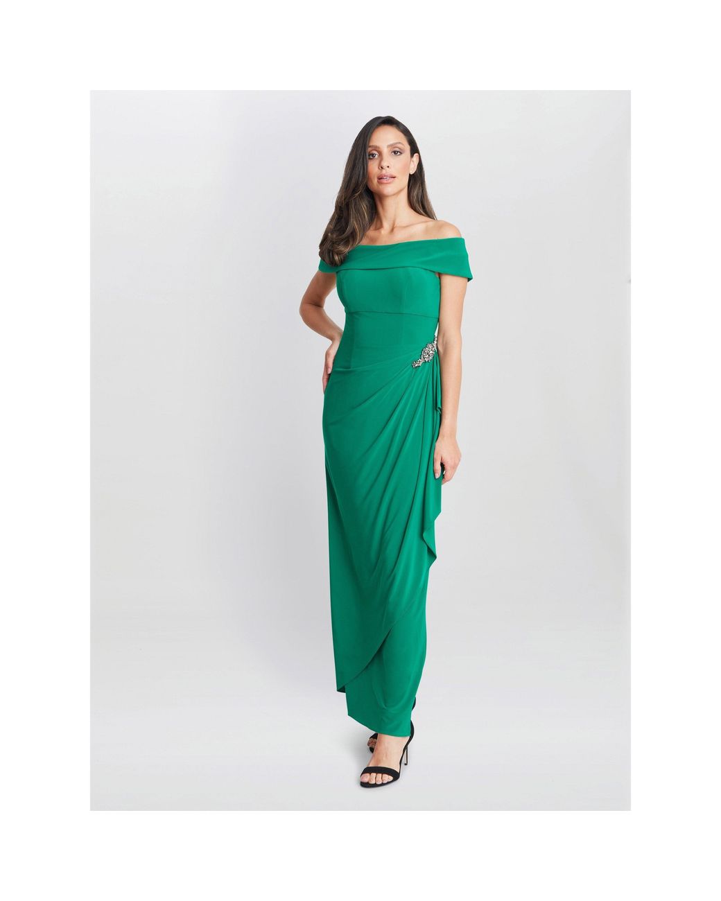 Gina Bacconi Green Jodie Off Shoulder Jersey Dress With Hip Detail