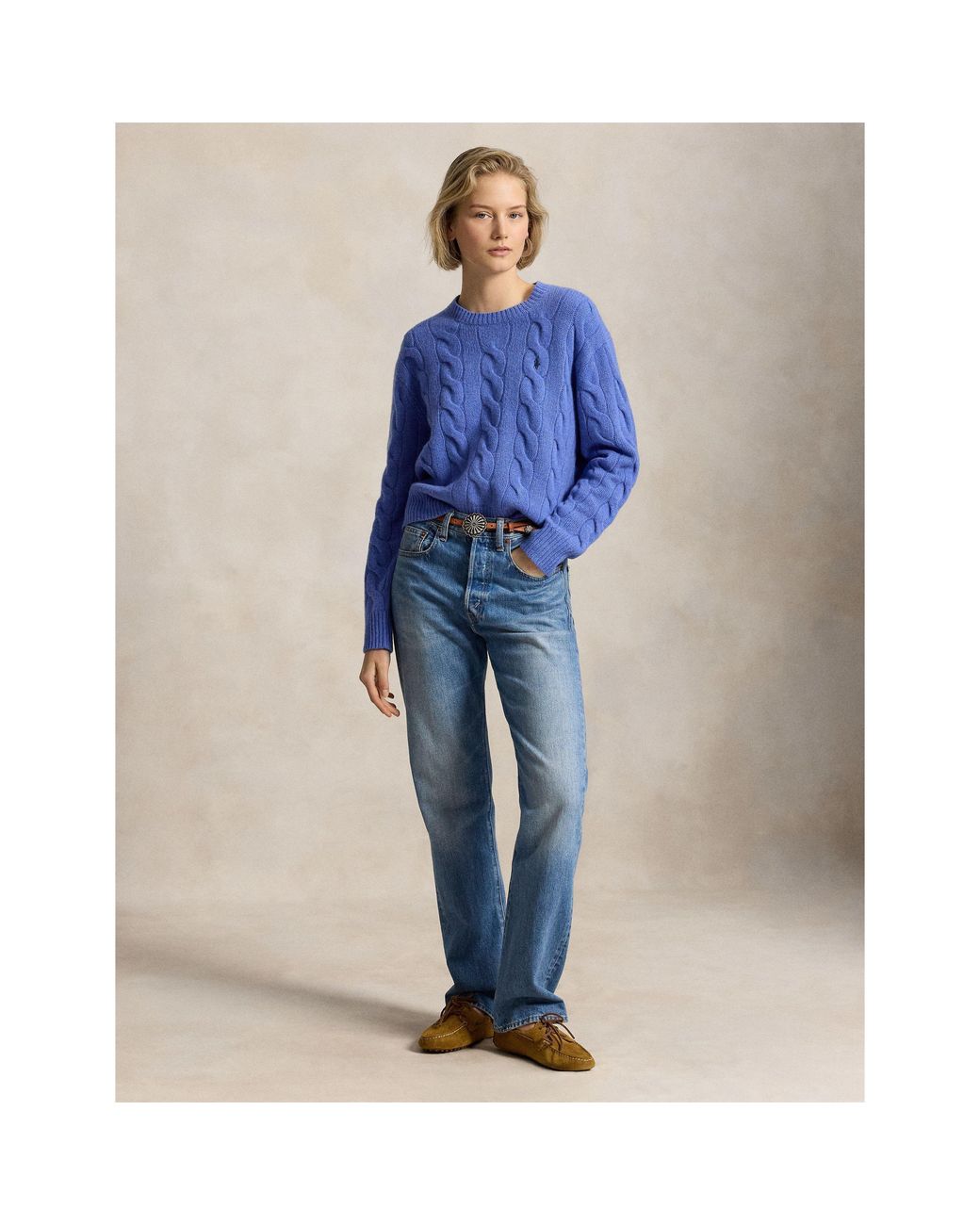 Polo Ralph Lauren Blue Os Cable Crew Neck Jumper