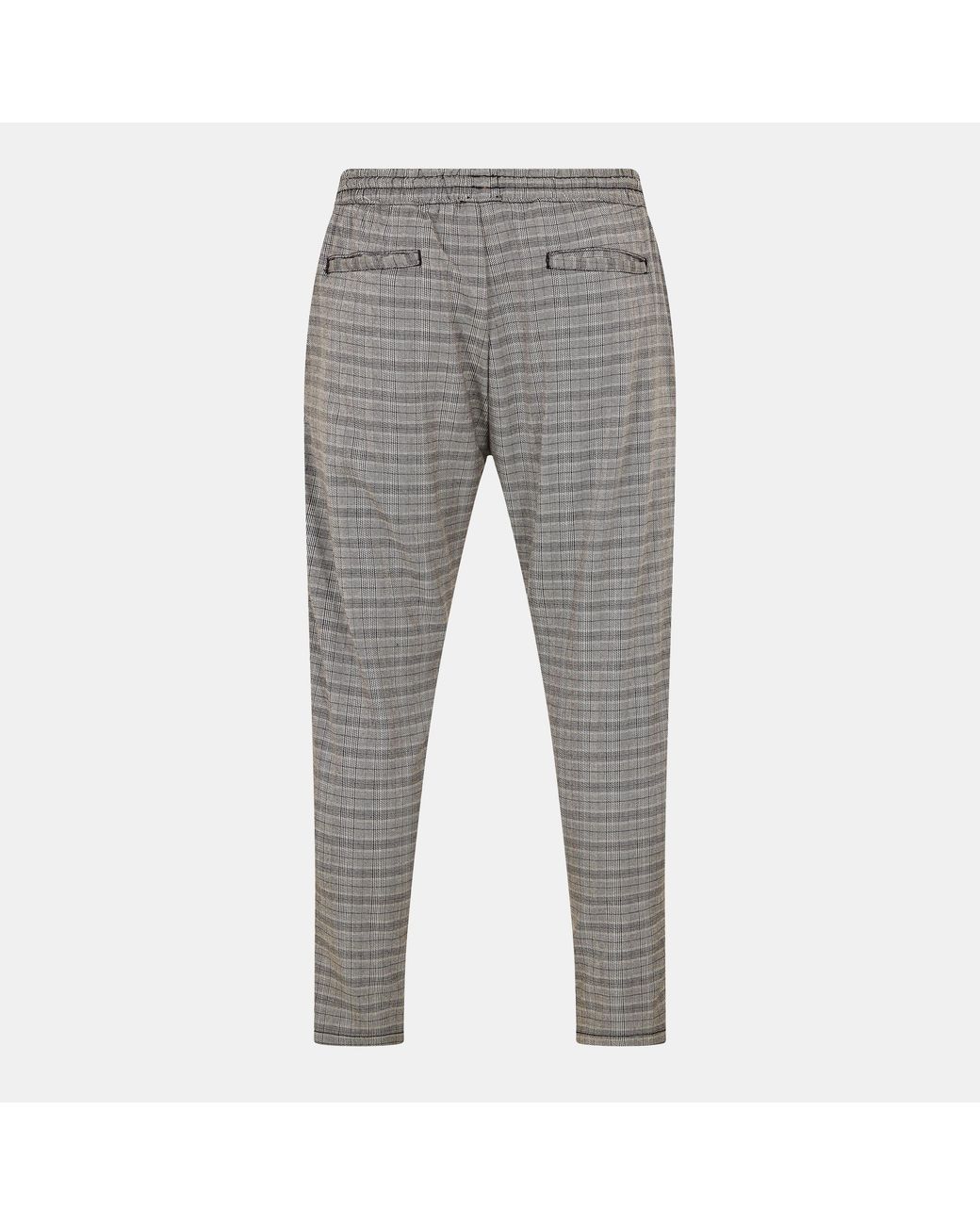 Brave Soul Gray Check Pants With Drawcord Waist for men