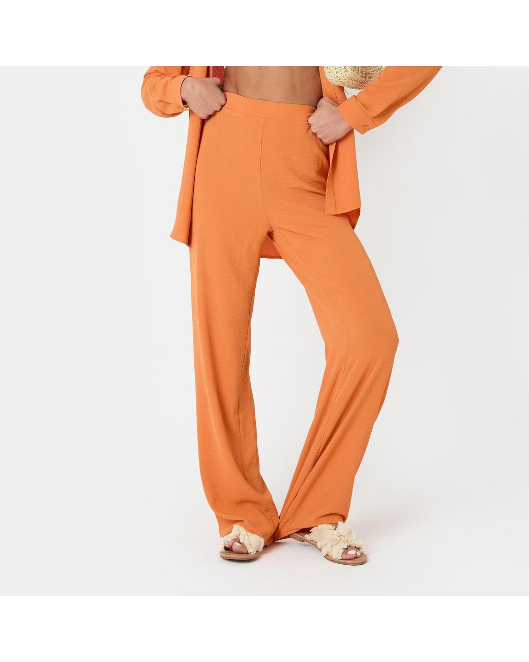 I Saw It First Orange Soft Crepe Wide Leg Trousers