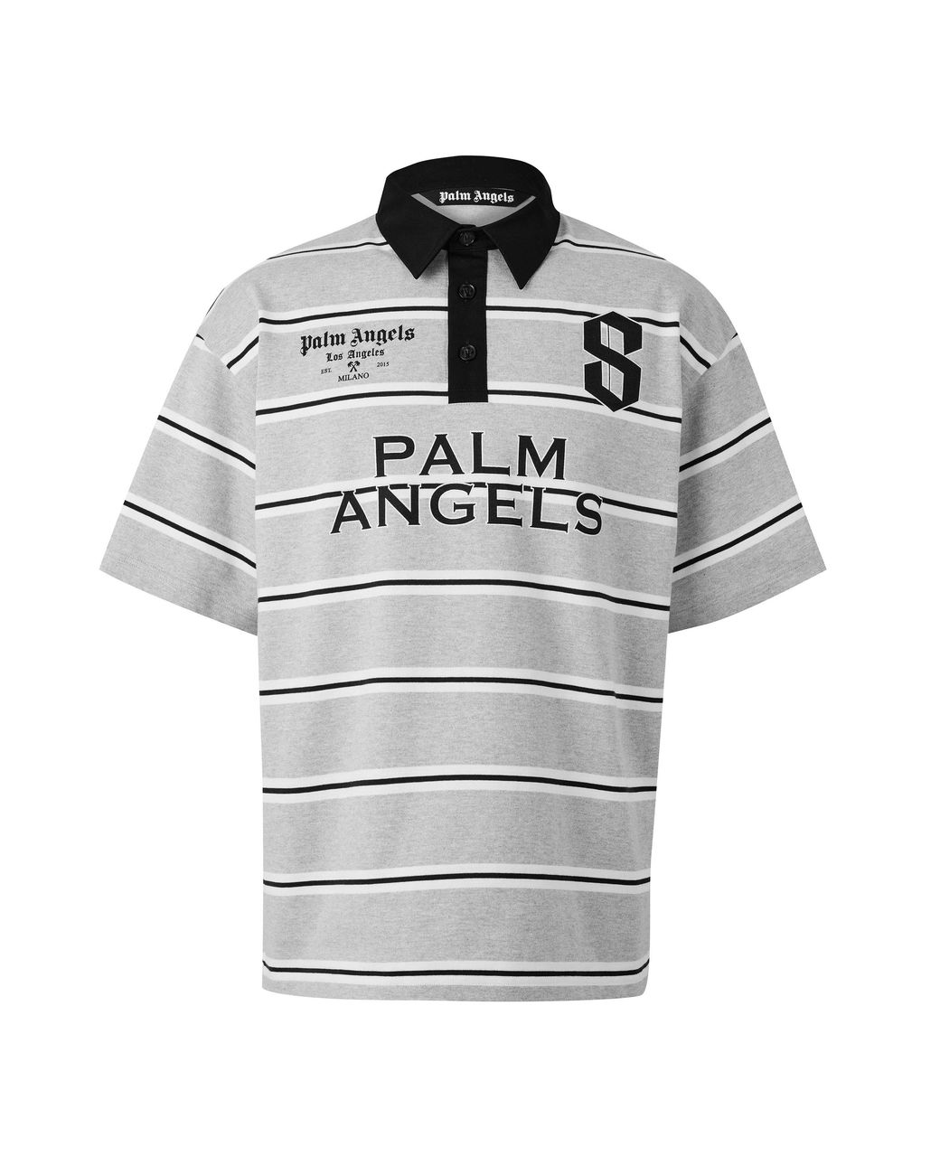 Palm Angels Gray Striped Cotton Oversized-Fit Short-Sleeve Polo Shirt for men