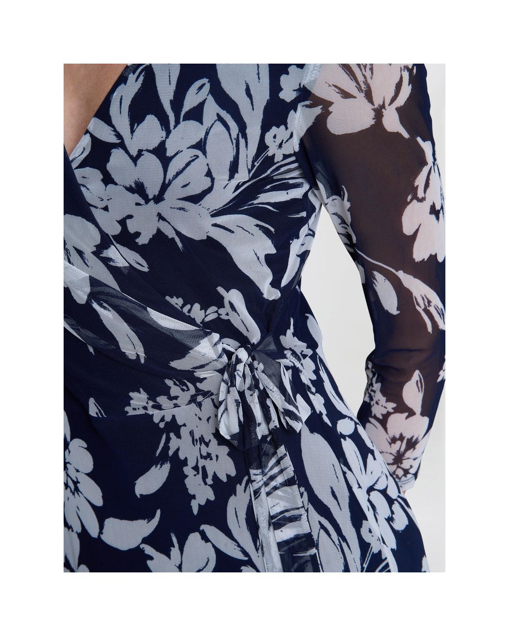 Gina Bacconi Blue Jan Floral Chiffon Wrap Midi Dress