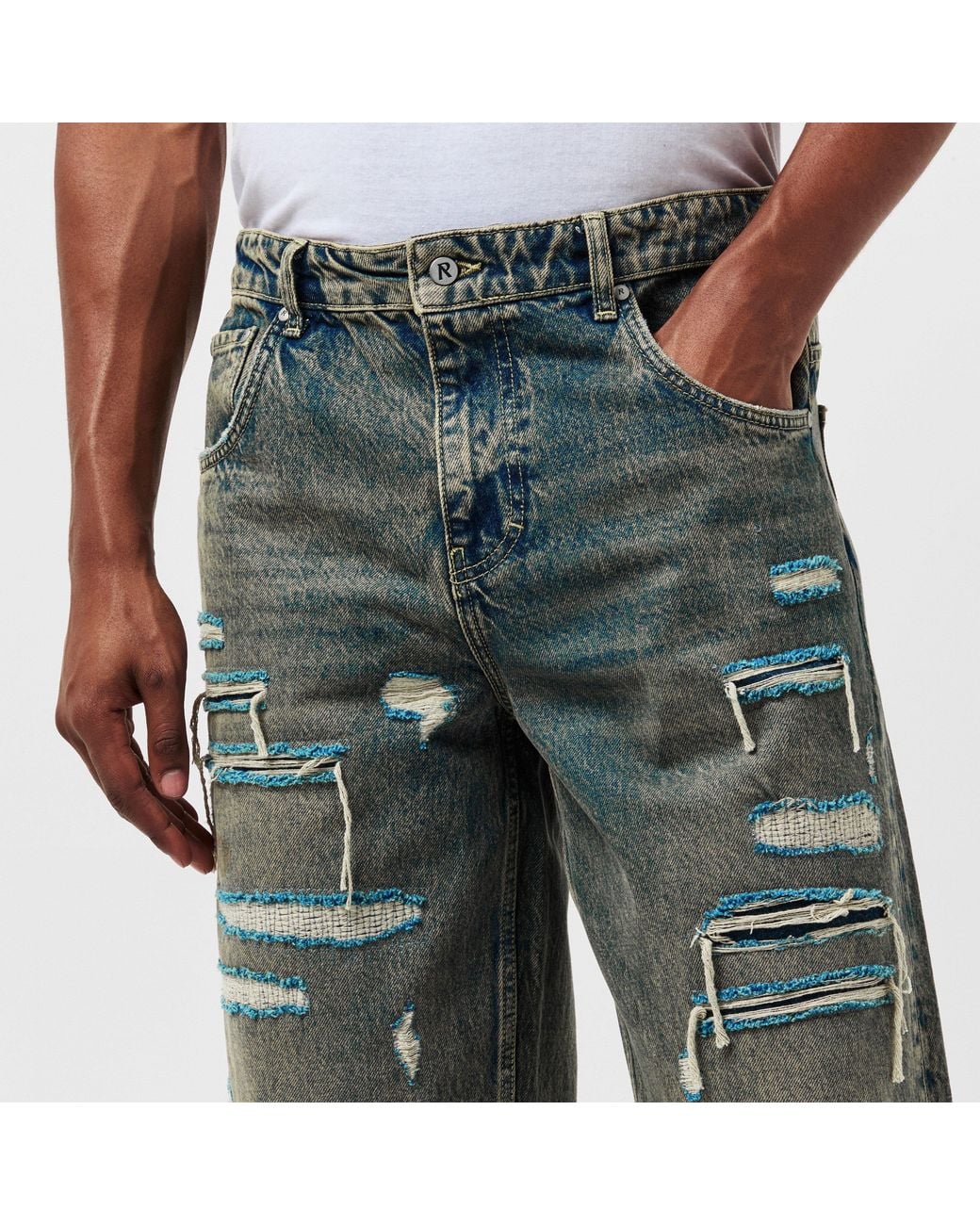 Represent Gray Denim Straight Leg Jeans for men