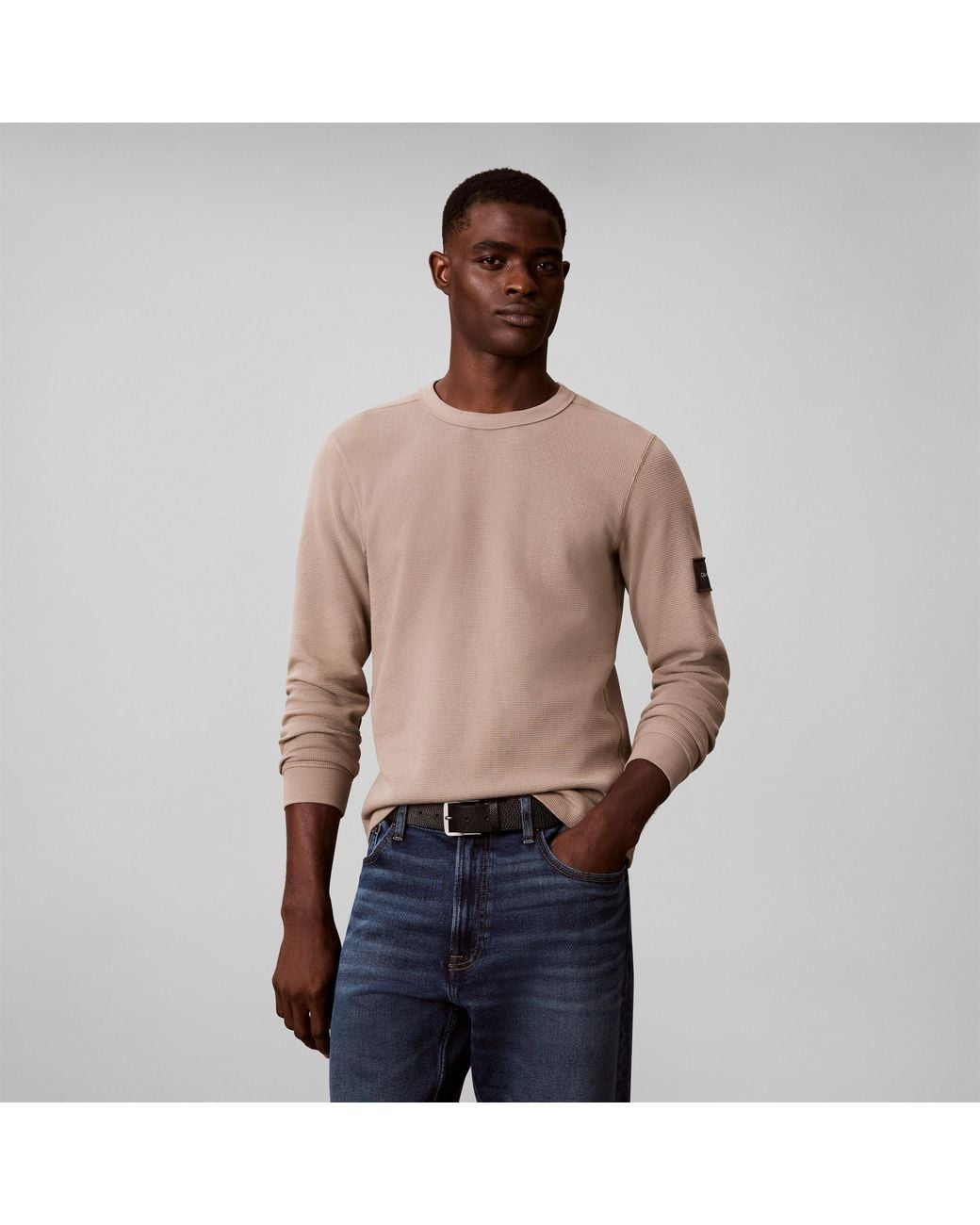 Calvin Klein Pink Waffle Badge Cotton Long-Sleeve T-Shirt for men