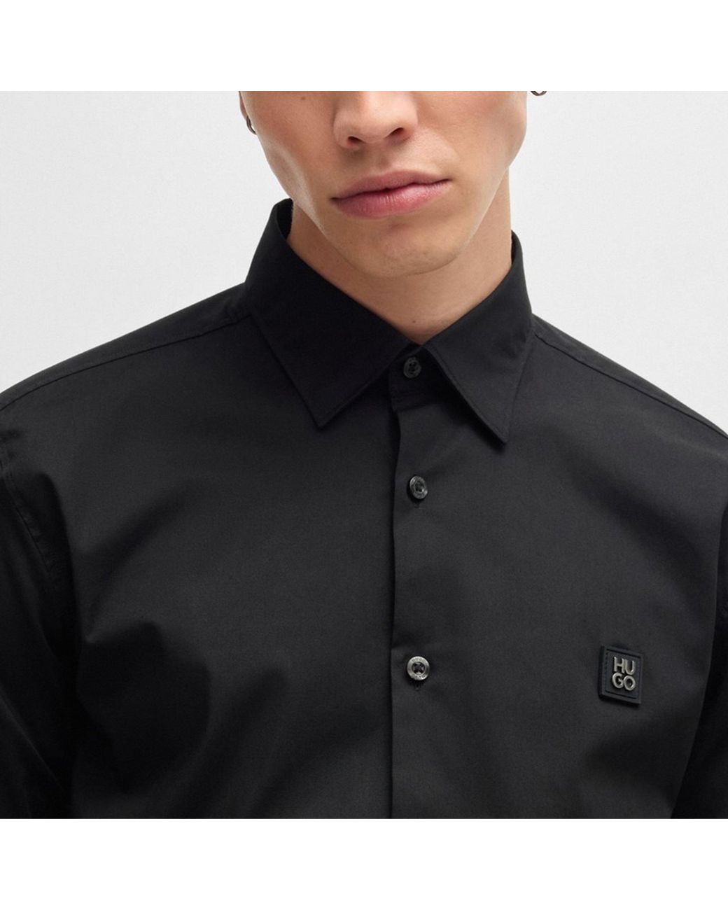 HUGO Black Slim-Fit Logo Shirt for men