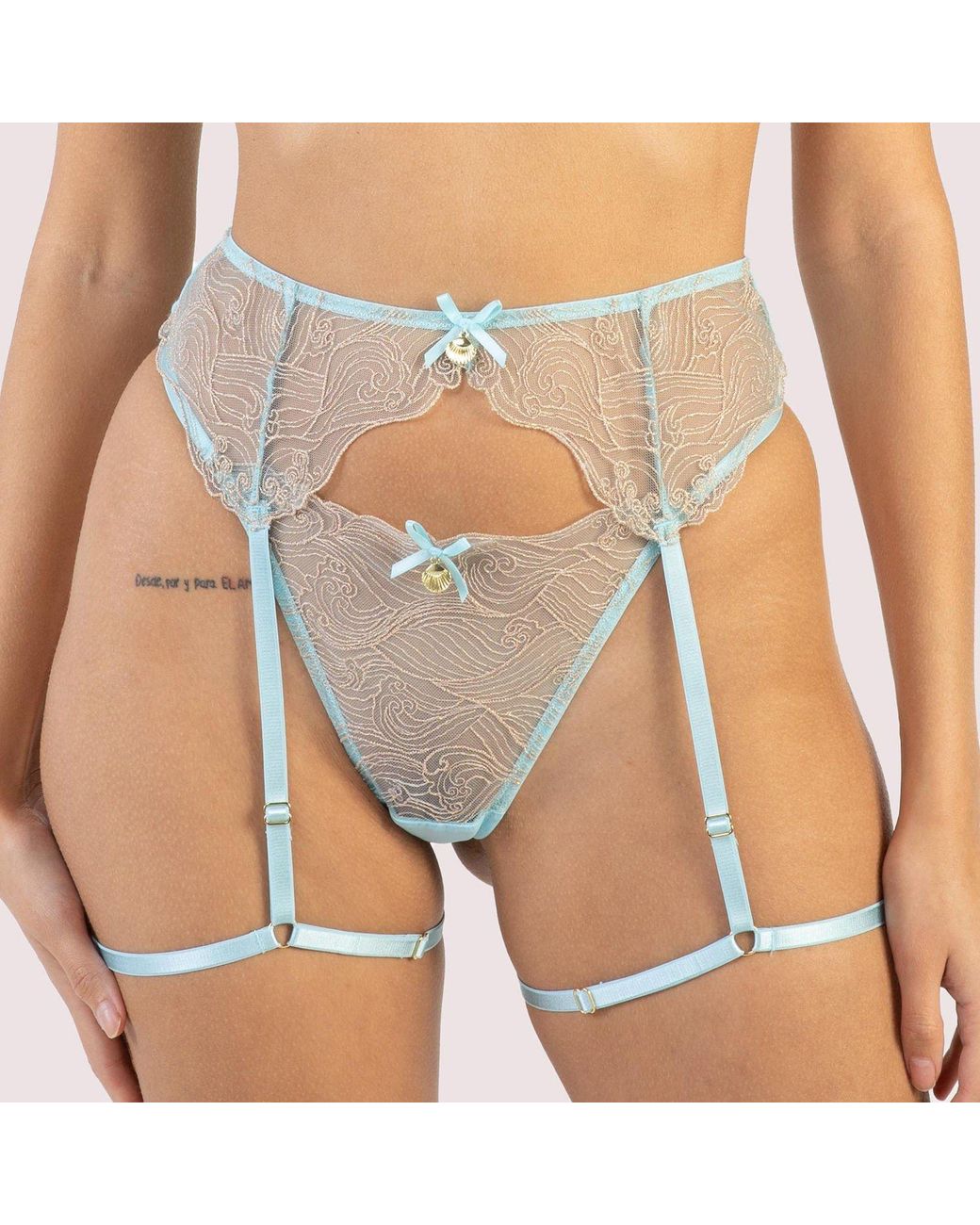 Playful Promises Gray Ayaka Wave Embroidery Suspender Belt With Leg