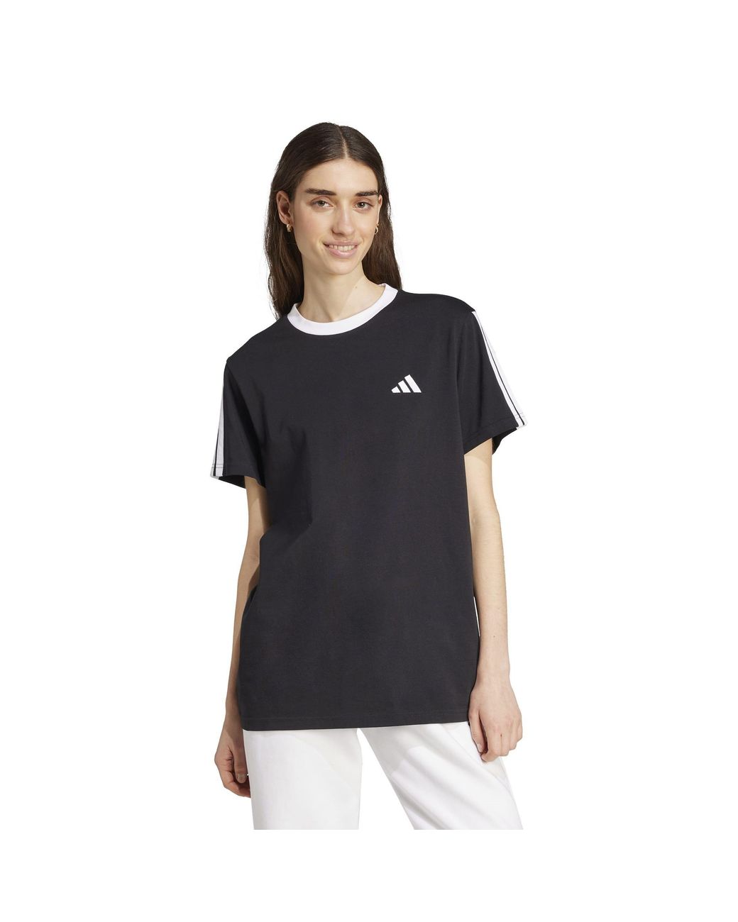 Adidas Black Essentials 3 Stripe T-Shirt