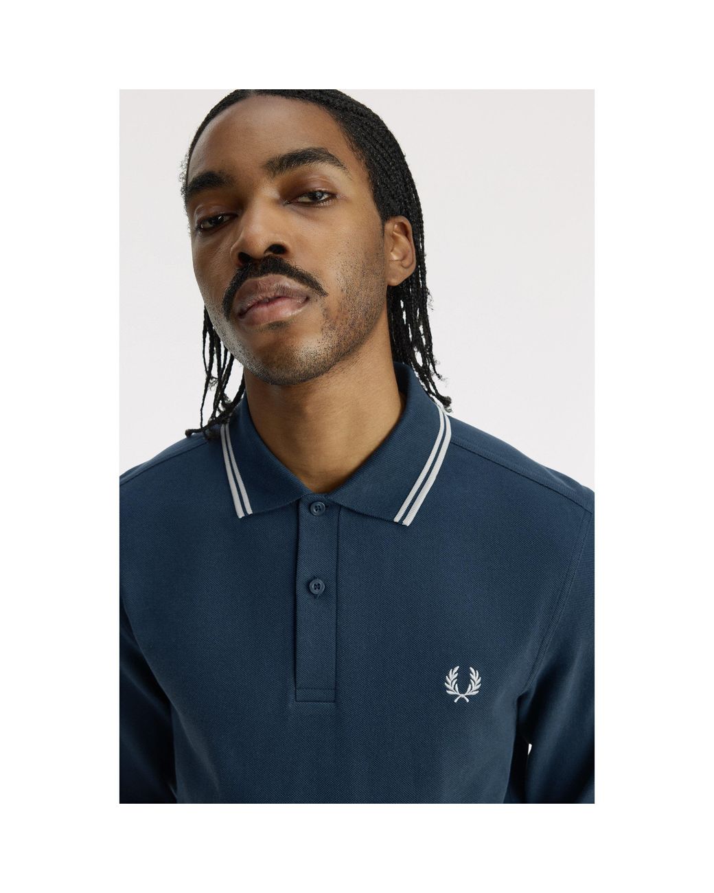 Fred Perry Blue Long Sleeve Twin Tipped Polo Shirt for men