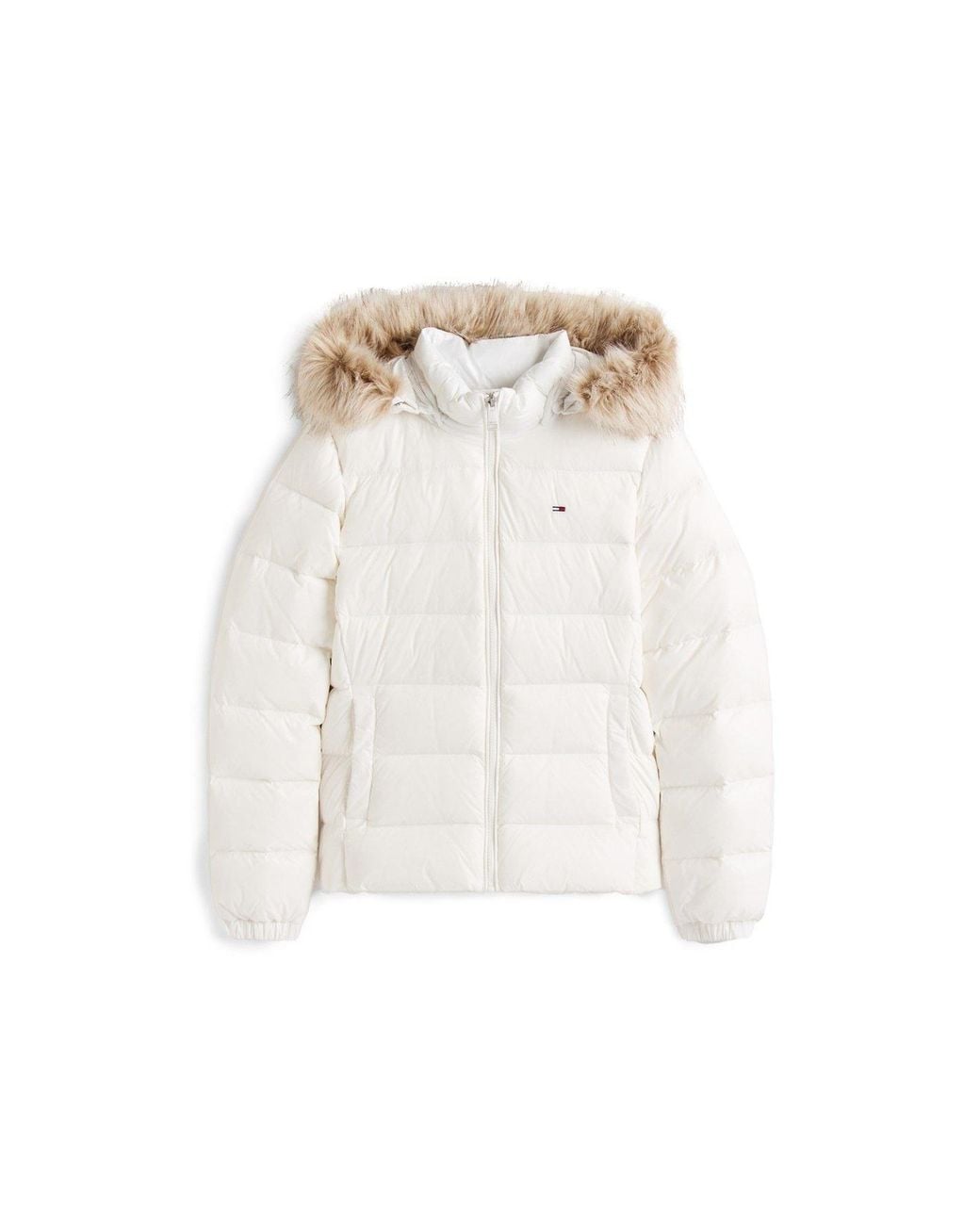 Tommy Hilfiger White Hooded Down Short Puffer Jacket