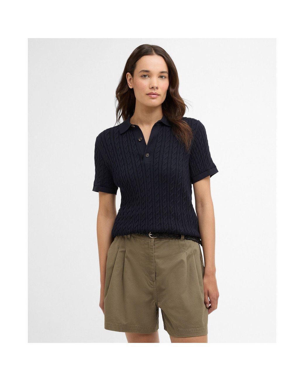 Barbour Blue Hartland Short Sleeve Polo Neck Jumper