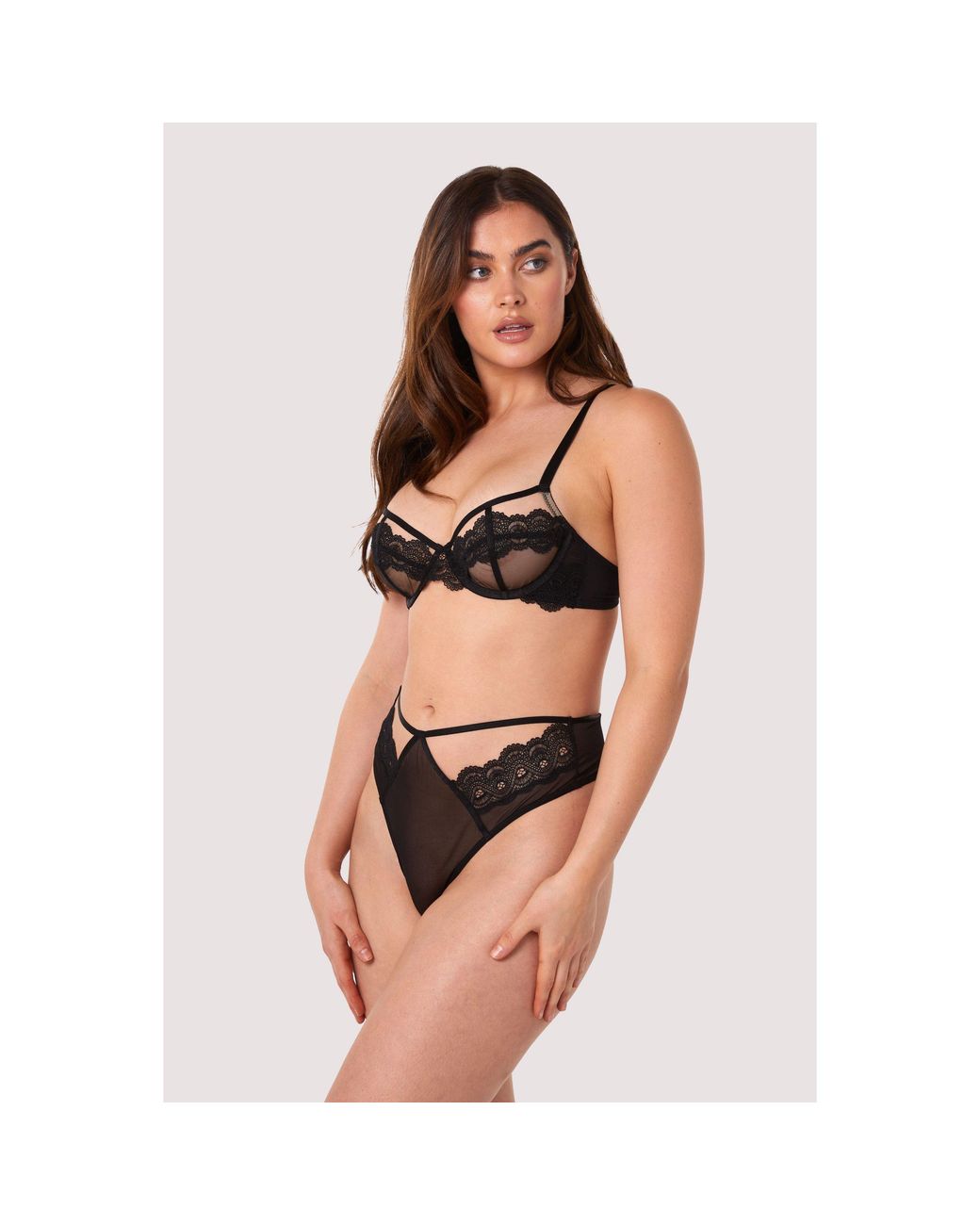 Wolf & Whistle Black Maisie Lace Trim High Waist Thong
