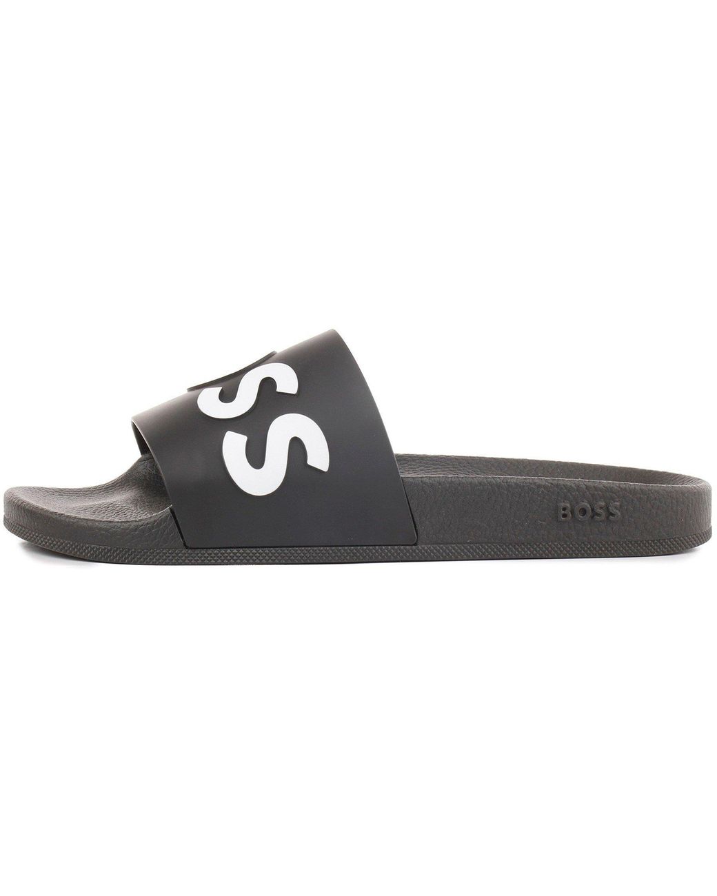 Boss Black Bay Logo Sliders, Branding Strap Sandals for men