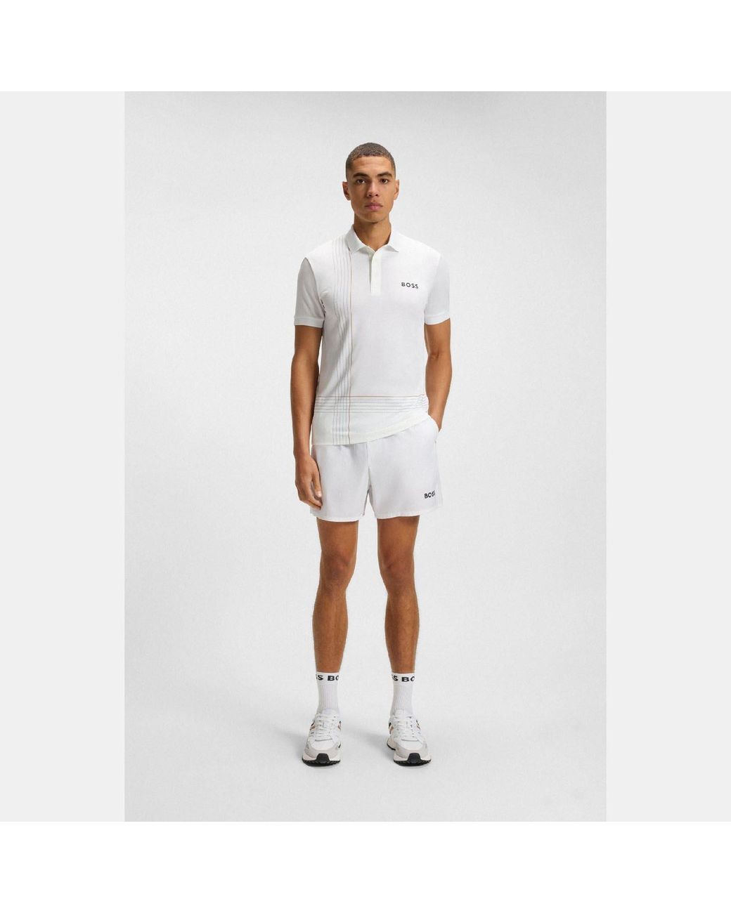 Boss White Active Quick Dry Polo Shirt With Check Artwork for men