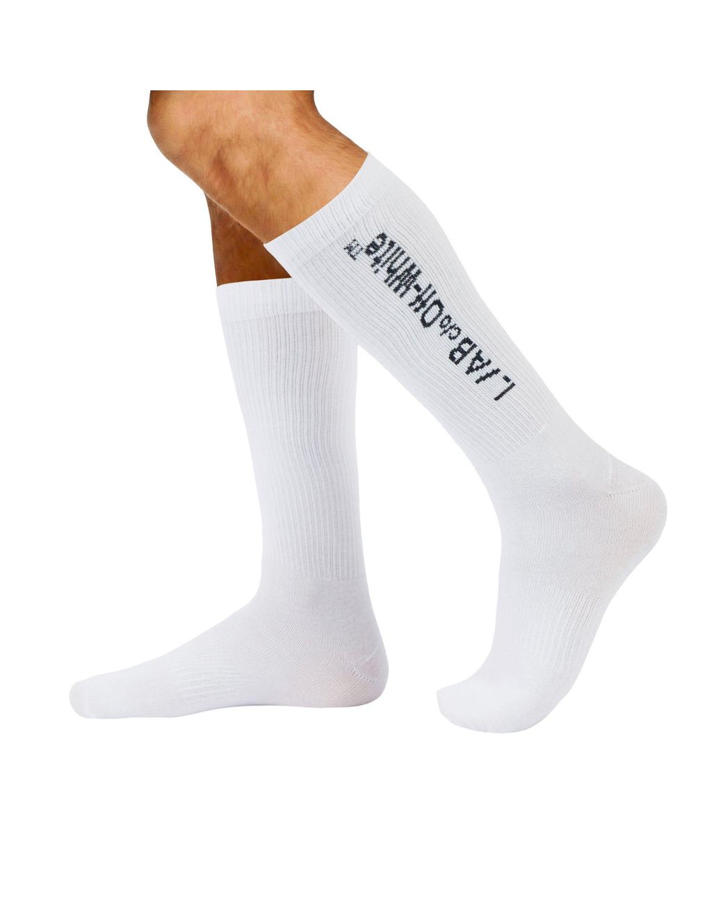 L/AB Off White White Text 3 Pack Crew Socks for men