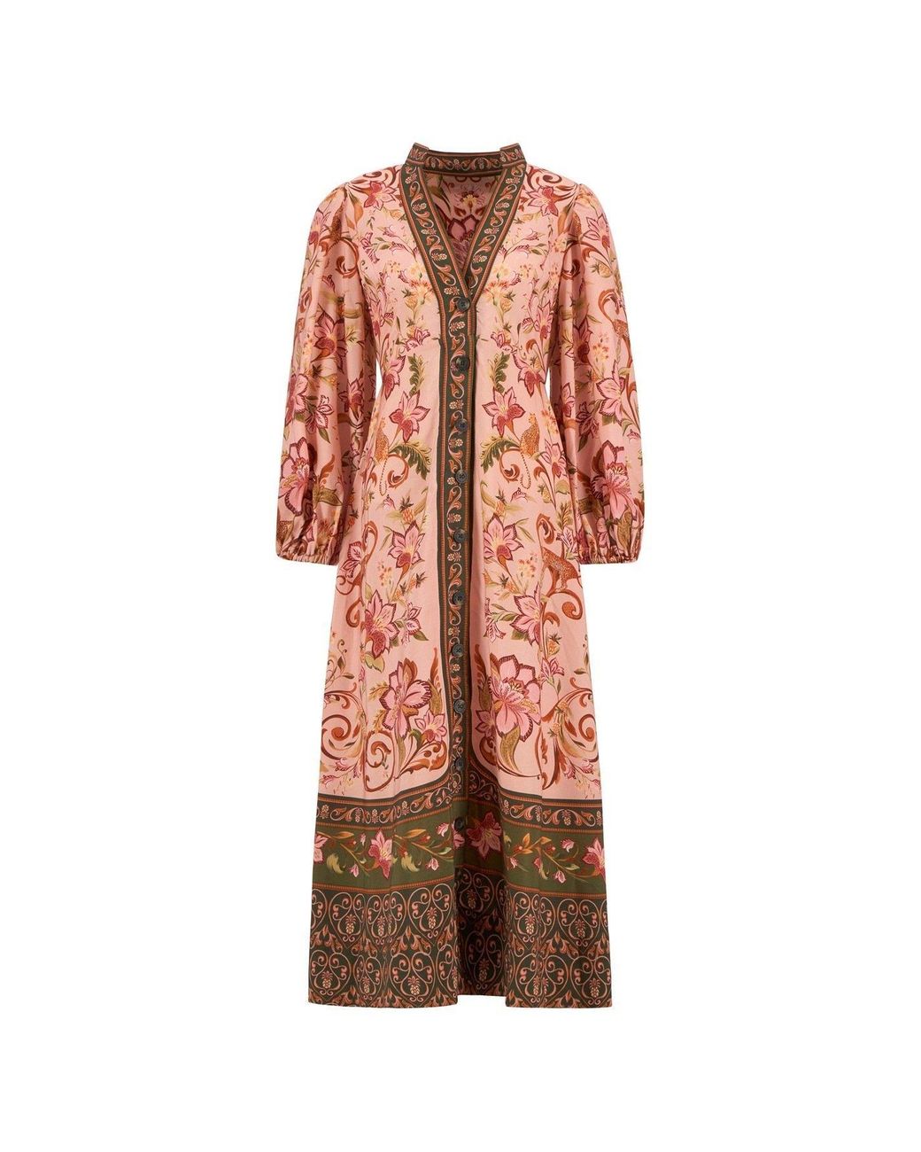 BARBOUR X FARM RIO Brown X Farm Rio Alice Long Sleeve Maxi Dress