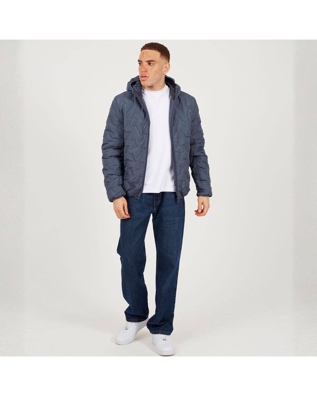 Brave Soul Blue Padded Heat Seal Jacket With Hood for men
