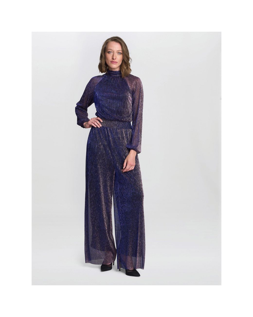 Gina Bacconi Blue Kylie Metallic Knit Jumpsuit