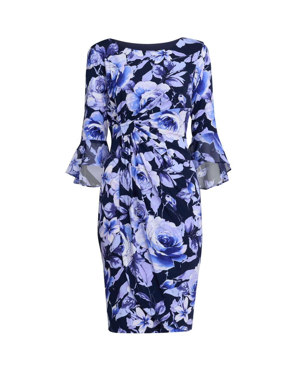 Gina Bacconi Blue Brie Floral Print Faux Wrap Dress