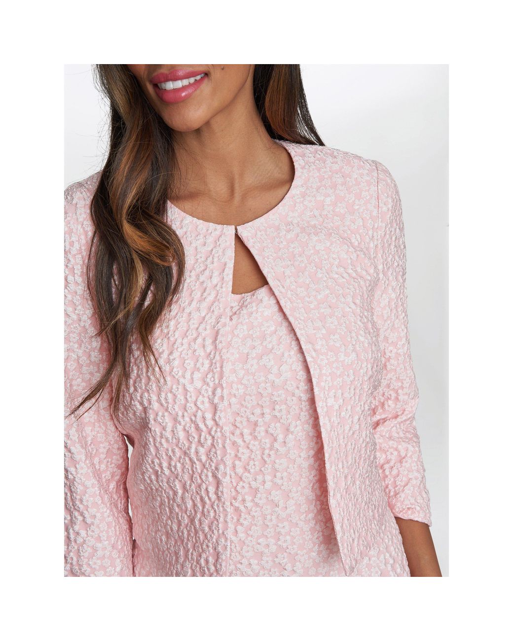 Gina Bacconi Pink Kathy Jacquard Shift Dress And Bolero