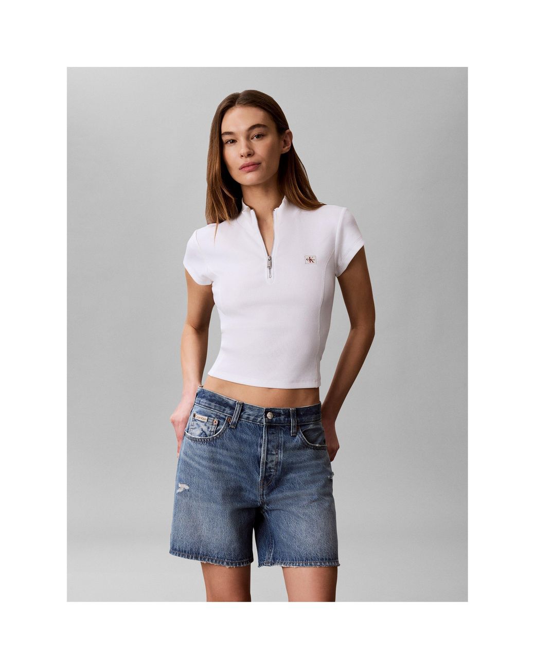 Calvin Klein White Knitted Short Sleeve Polo Shirt