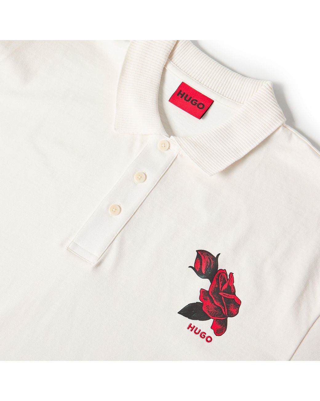 HUGO White Dardigo Short Sleeve Polo Shirt With Artwork Detail for men