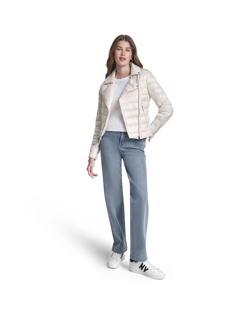 DKNY Gray Jeans Moto Style Light Weight Puffer Jacket