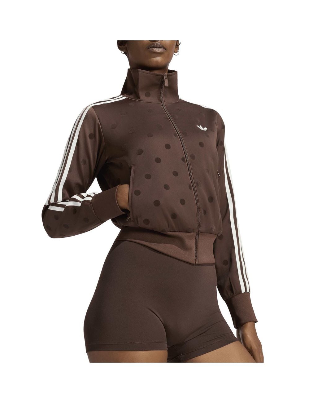 Adidas Originals Brown Satin Polka Dot Tracksuit Top