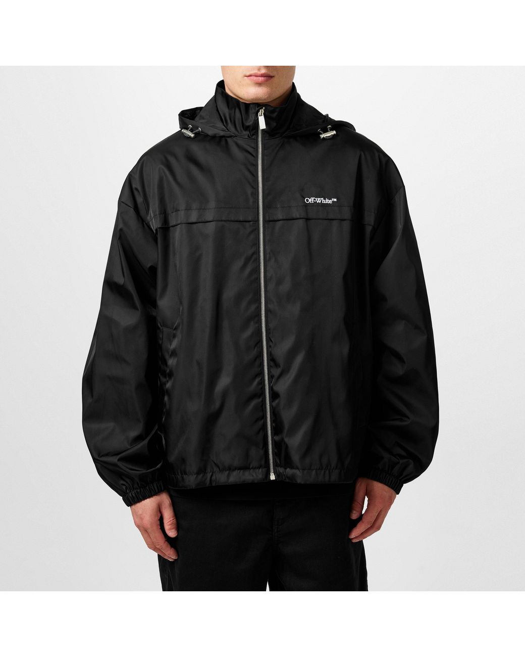 Off-White c/o Virgil Abloh Black Bookish Embroidered Logo Long Sleeve Windbreaker for men