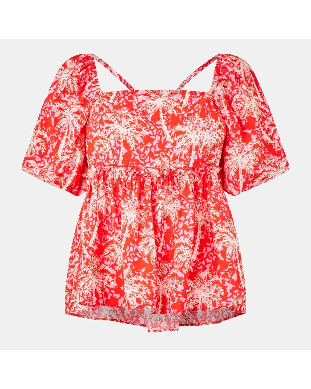 Biba Red Square Neck Short-Sleeve Blouse