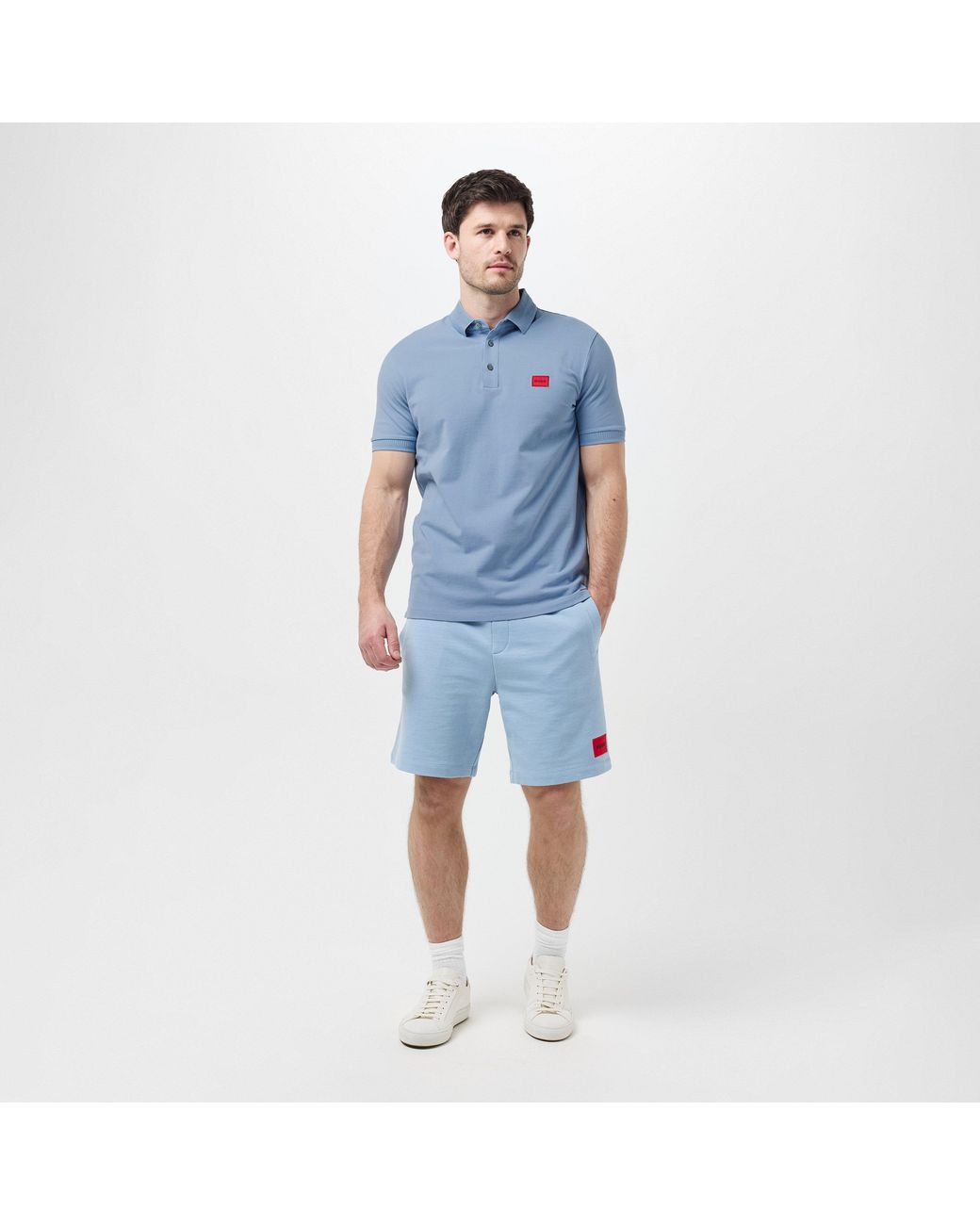 HUGO Blue Deruso Short Sleeve Polo Shirt With Logo Detail And Ribbed Collar for men