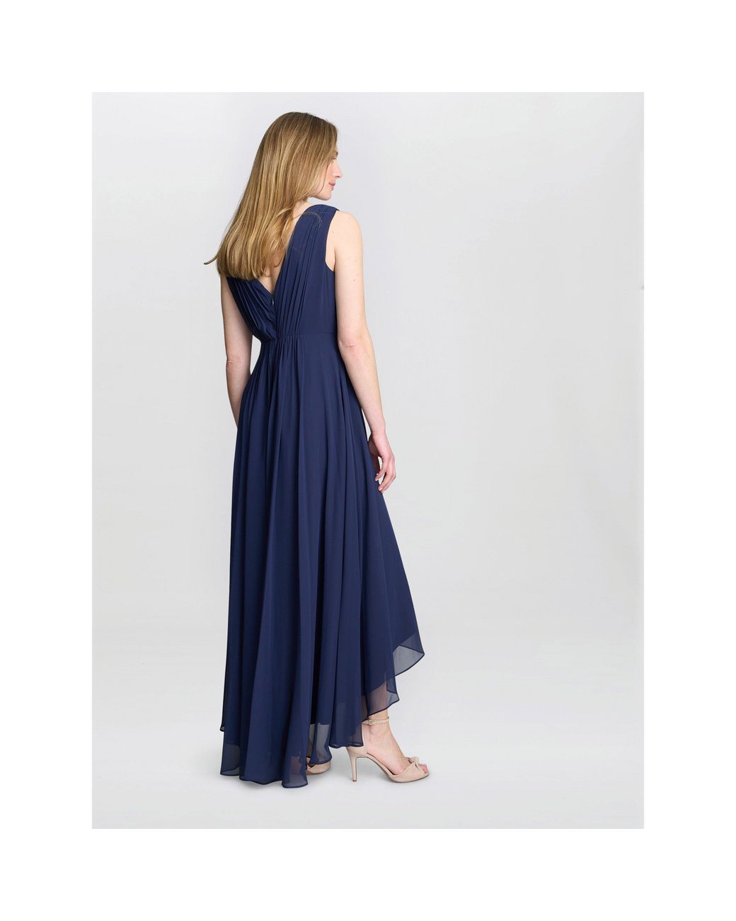Gina Bacconi Blue Pandora Wrap Effect Hi-Lo Dress