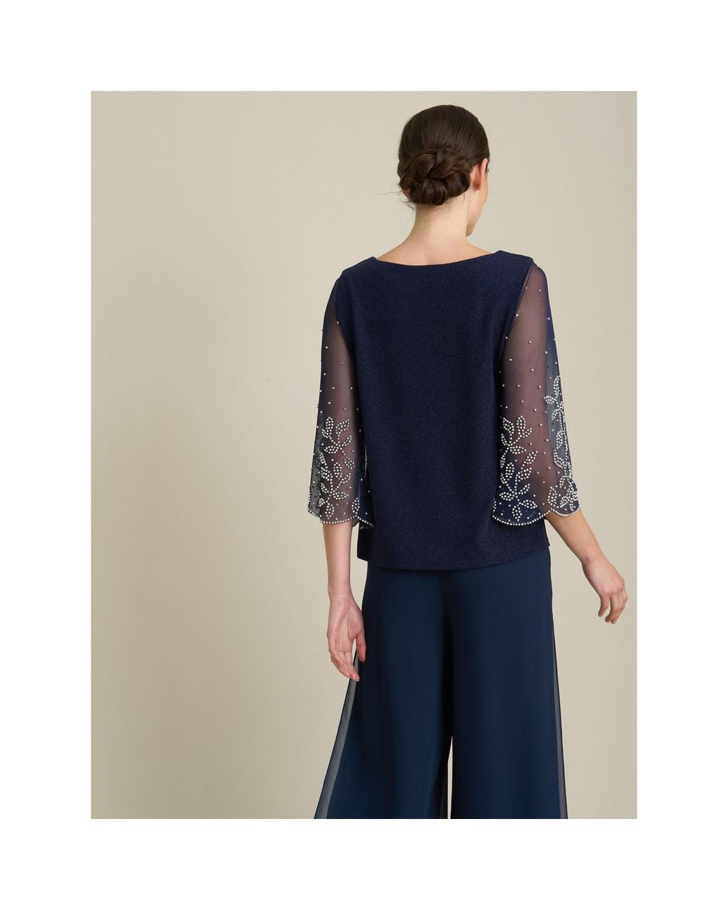 Gina Bacconi Blue Tilly Embellished Sheer Sleeve Top