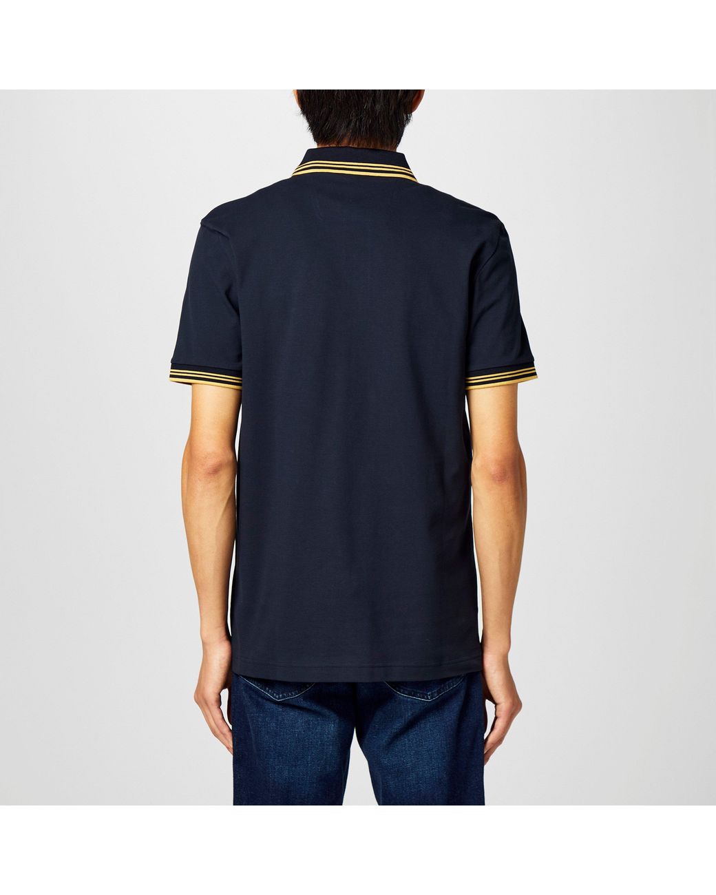 Boss Blue Paul Contrast Striped Trim Short Sleeve Polo Shirt for men