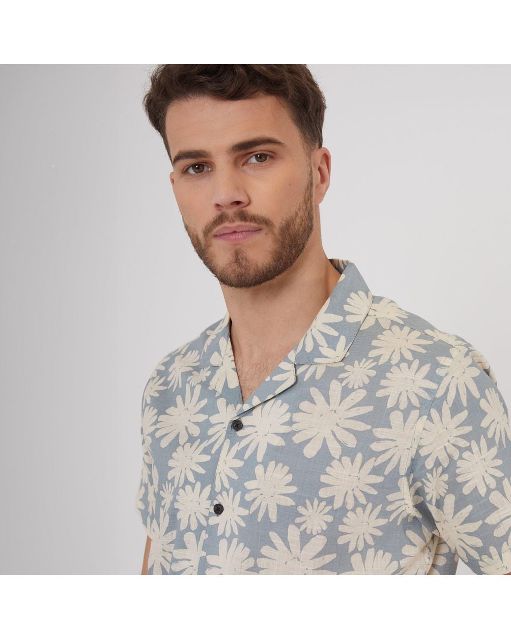 Threadbare Gray Short Sleeve Floral Print Cotton Shirt for men
