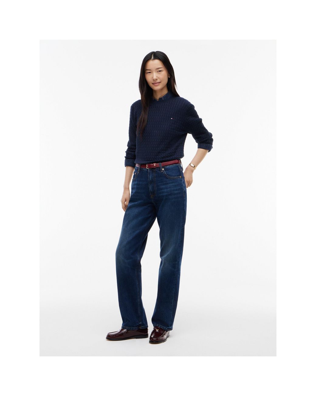 Tommy Hilfiger Blue Cable Fine Knit Cotton Long-Sleeve Jumper