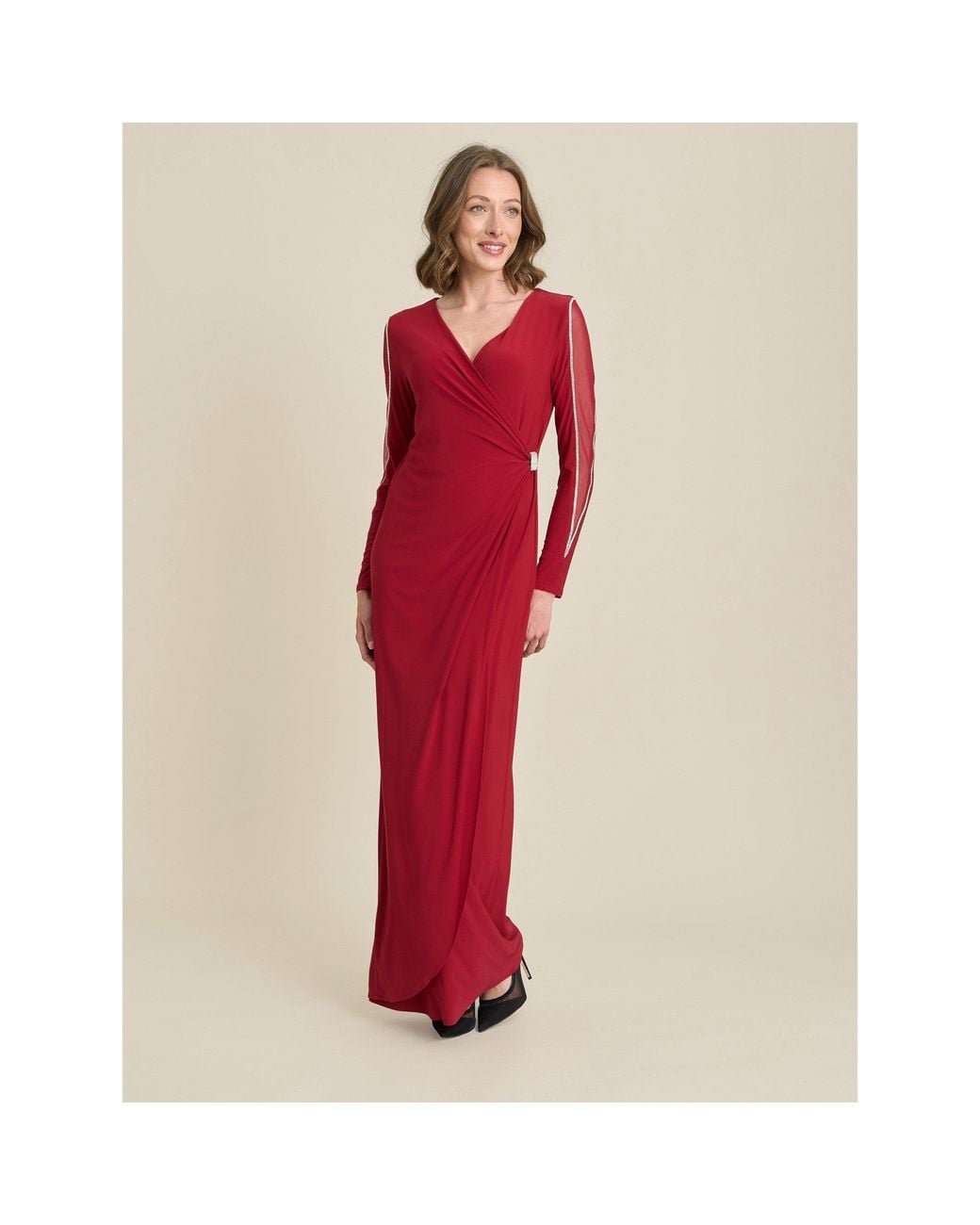 Gina Bacconi Red Stefanie Long Sleeve Maxi Dress