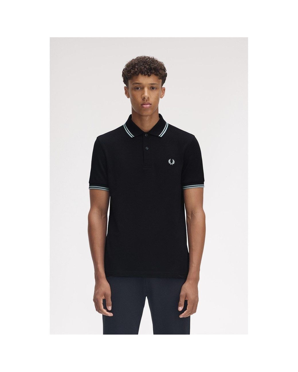 Fred Perry Black Short Sleeve Twin Tipped Polo Shirt for men