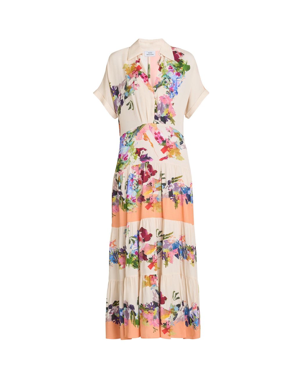 Gina Bacconi White Sarah Floral Print Shirt Dress