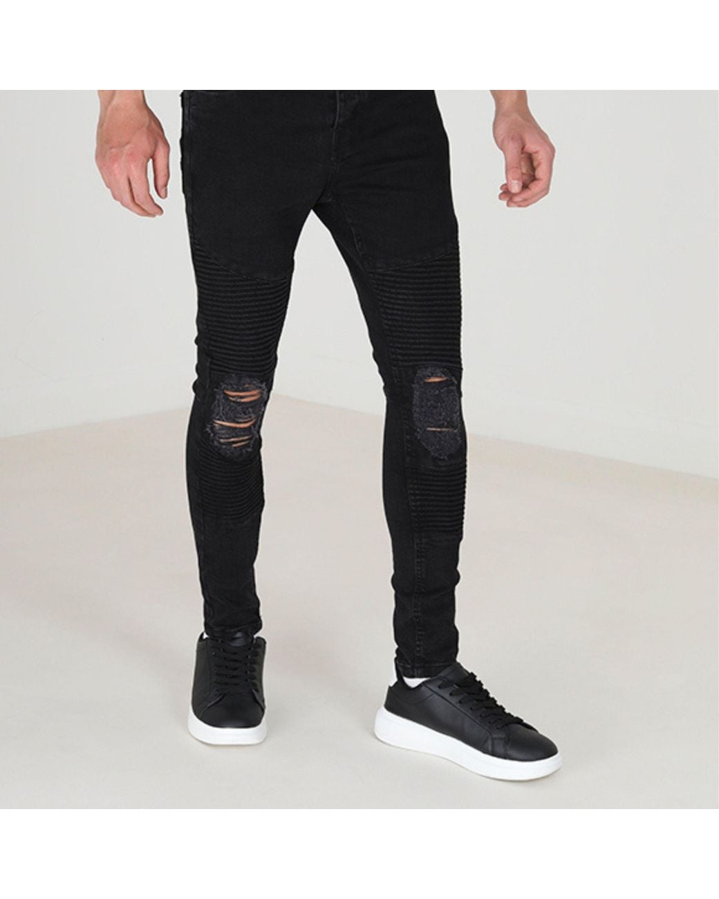 Brave Soul Black Wash Biker Jeans With Stitch Detail for men