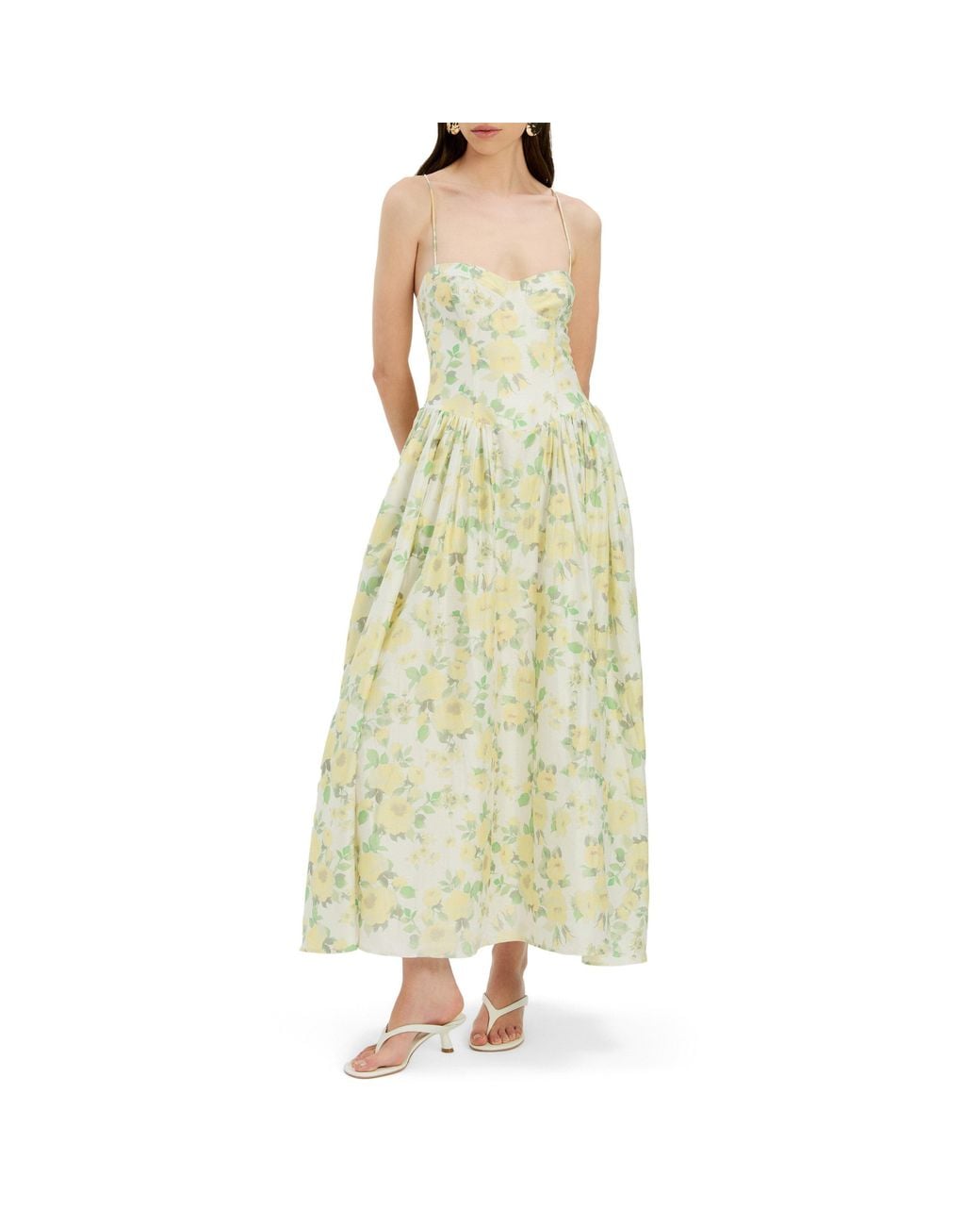 Bardot Yellow Estie Printed Floral Cotton Evening Maxi Dress