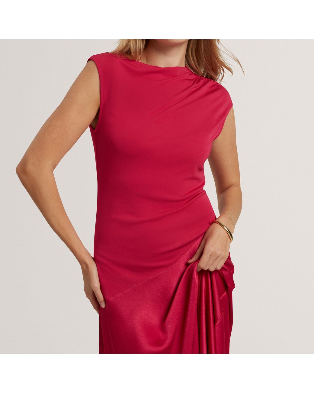 Ted Baker Red Asymmetric Satin Panel Midi Dress