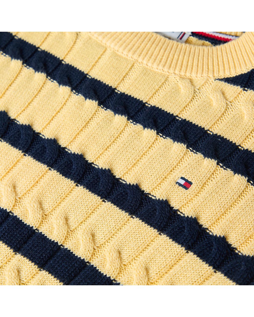 Tommy Hilfiger Yellow Cable Knit Crew Neck Sweater